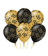 Goud Zwarte Ballonnen 20 Jaar 30cm 6st